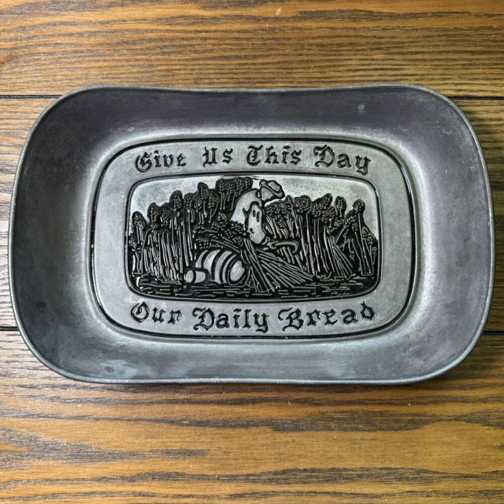 Wilton Armetale Bread Tray Large Give Us This Day Our‎ Daily Bread Pewter Alt